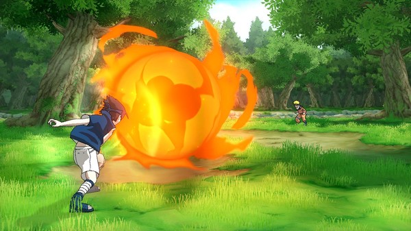 Sasuke utilisant Katon boule de feu Suprême contre Naruto